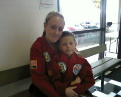 Me and the son at brown belt testing