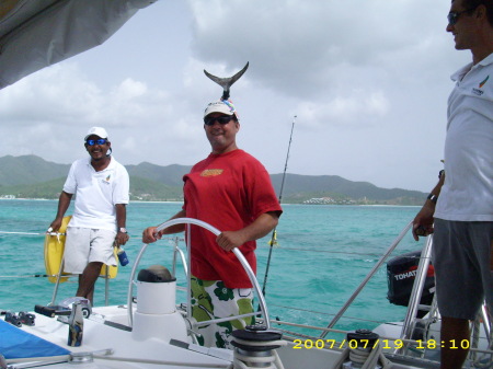 Dean driving Catamiran boat-Antigua2007