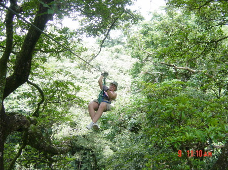 Kathy flying thru rain forest Costa Rica