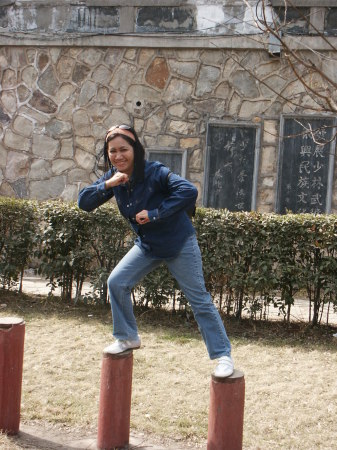 Amy in gongfu pose at Shaolin