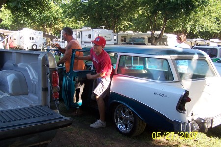 Husband Mike and 2nd oldest Son, Johnny and our 1967 Chevy Bel Air Wagon