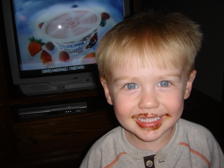 Cade found daddy's chocolate "Stash"!