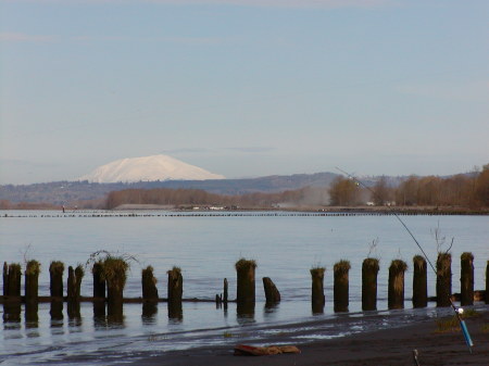 fishing on the columbia river Mt St Helens in background