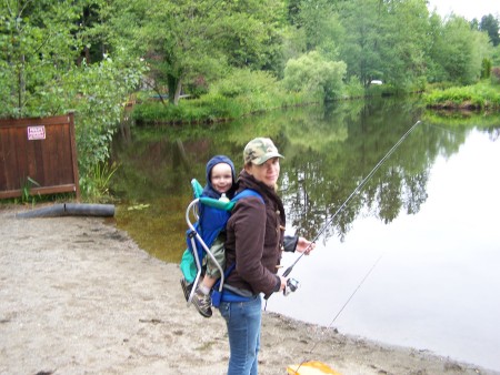 my daughter michaela and her son ben fishing