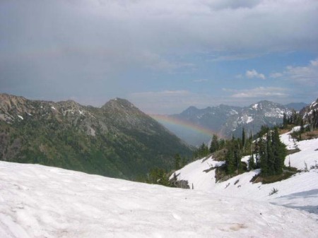 Rainbow over Meadow Creek Valley from Paddy-Go-Easy Pass; Elev 6100'
