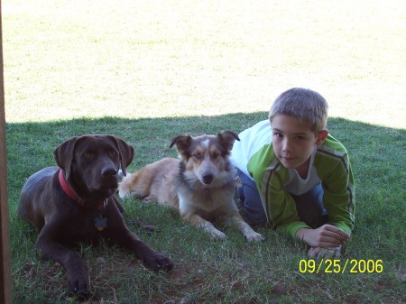 Garrett with our dogs, Hershey and Daisy