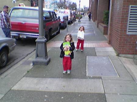 My daughters leaving the library