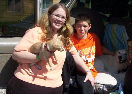 Me (no duh!). My son Nathan. And the dogs