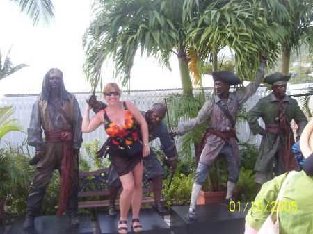 My wife mixing it up with some pirates in St. Thomas