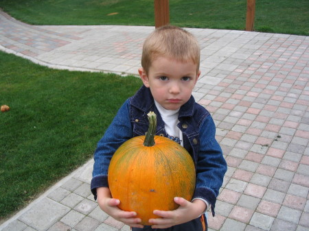 Chase My Grandson and pumpkin from G'ma's garden