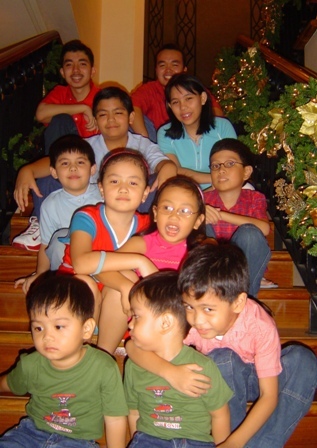 My 3 kids wearing Blue (with their cousins at our house)