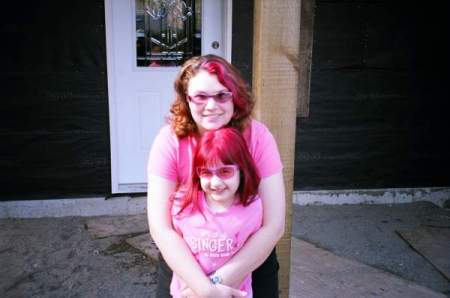 Maddie and me with pink in our hair.