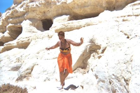 Frolicking at the caves on Matala beach in Crete