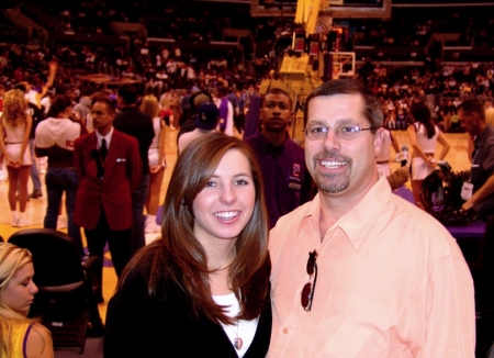 Jessica and Larry at the Lakers game