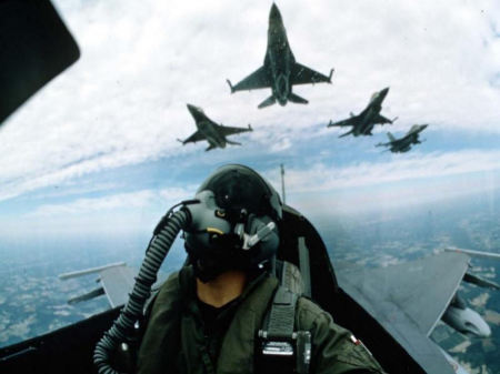 "TOP COVER" - F-16s in formation.