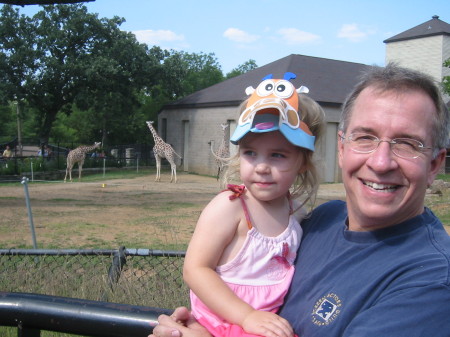 Charlotte and I and our pet giraffes Groucho, Chico, and Harpo (Zeppo's in the shed...)