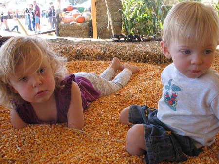 Lucy & Henry in the corn pit at the Corn Maze