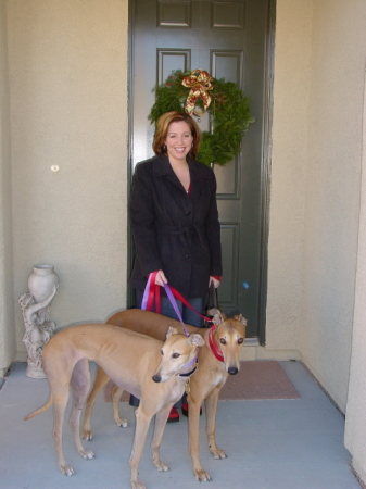 Me and my two retired racing greyhounds, Bowie and Rosie.