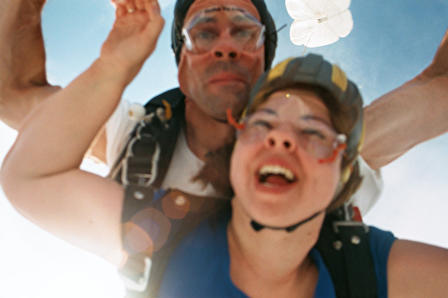 Lisa skydiving - so not flattering