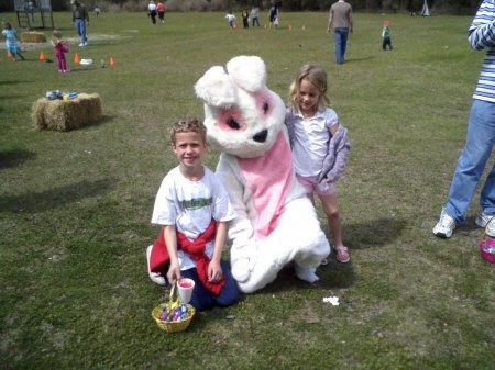 Jacob, 8, and Payton, 6, w/ Easter Bunny