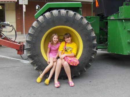 Melissa and Megan in a Tractor Wheel