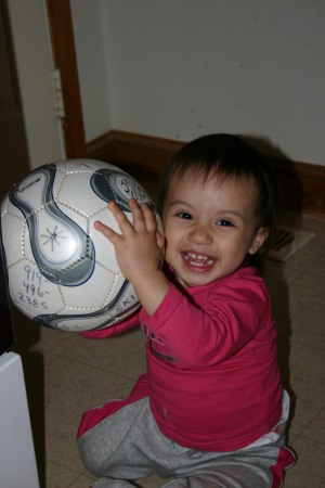 Teghan with 1 of my many Soccer Balls