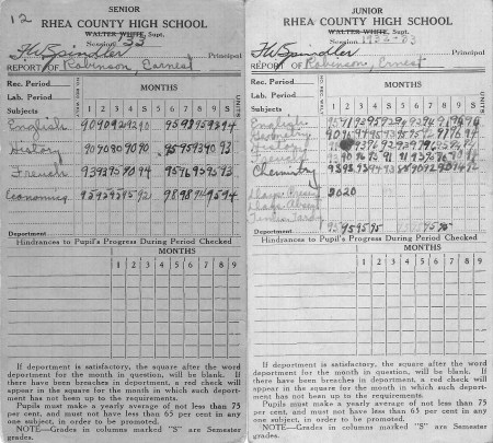 My Dad's grade cards from Rhea Central High