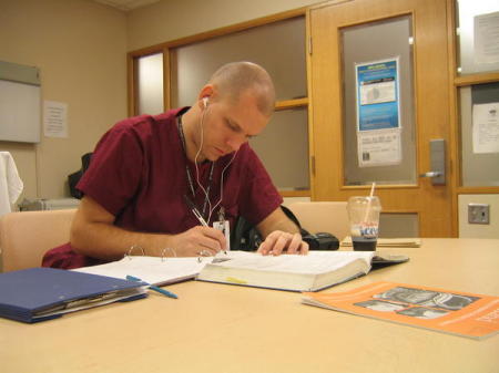 Studying Calculus on graveyard shift at St. Mike's Hospital