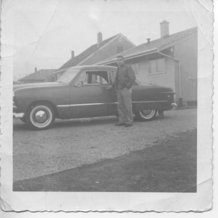 Don his 1949 Ford V-8 Coupe (taken 1955)