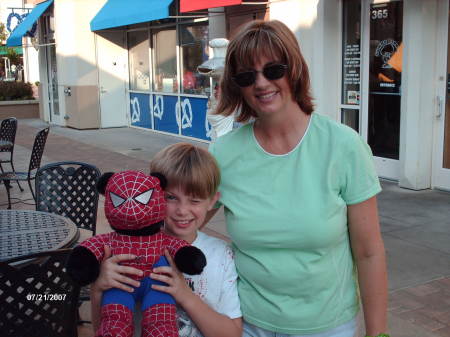 My son Cade and I with his new Spider Bear from Build-a-Bear