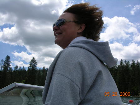 Me driving the boat, very fast at Bass Lake