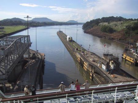 The Miraflores locks on the Pacific end of the Panama Canal