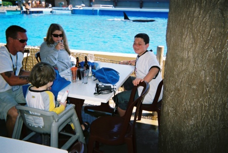 My family at Seaworld eating with Shamu.