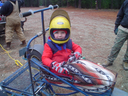 Kieran in the training cart