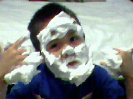 Dominic - looking cool in shaving cream