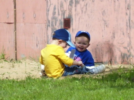 Grandson's playing in the sand