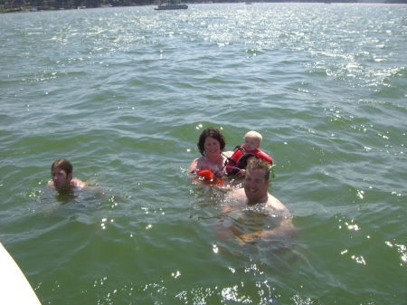 Meredith and Charlie and I swimming on Pewaukee Lake