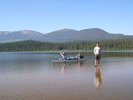 Nathan walks on water, Bowron Lakes, B.C.