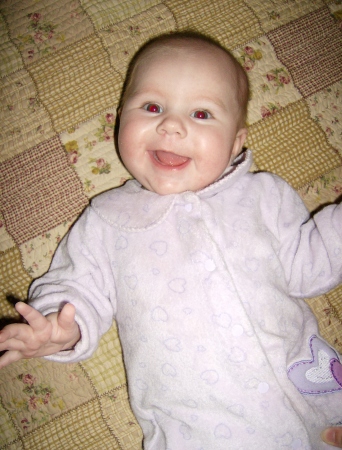 This is my beautiful,sweet baby grandaughter, Eden Nevaeh.  She's a very happy and content baby almost all the time!  Eden was born Oct. 21, 2007 and is 6 mo. old when this picture was taken.