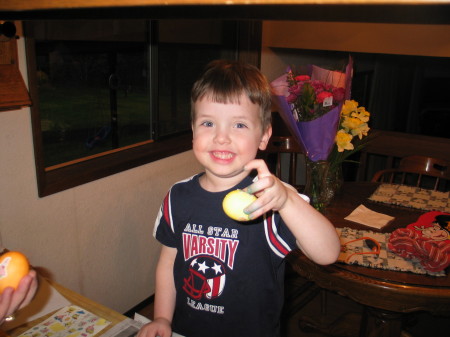 Paul coloring Easter eggs'07