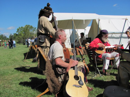 Dave playing a Jessen Octave mandolin.