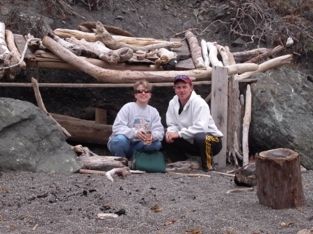 Driftwood hut we built