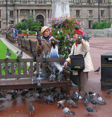 mom and I in Glasgow, Scotland 2005 feeding the birds