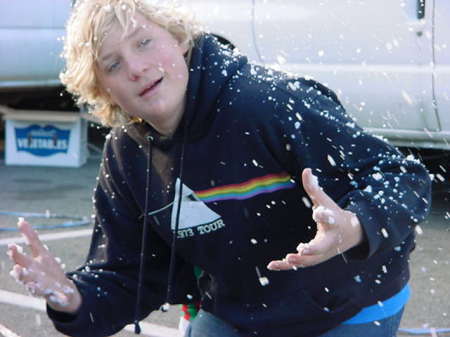 Son David playing in fake snow