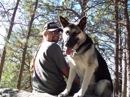 Steve, my husband and our German Shepherd named Sabel