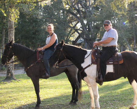 My husband and I riding