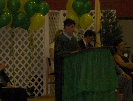 Our son Chris, during his speech at the 8th grade graduation at HFMS