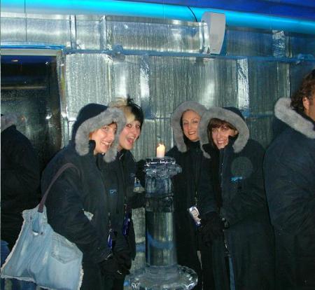 Mom and the girls in an ice bar in Australia