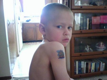 My son with his fake tatoo.  LOL