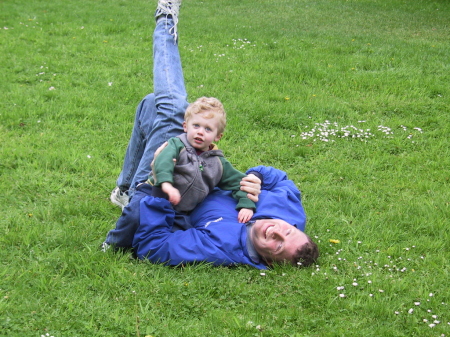 Wrestling son Alex at Chetzemoka Park, Port Townsend, WA - 2006